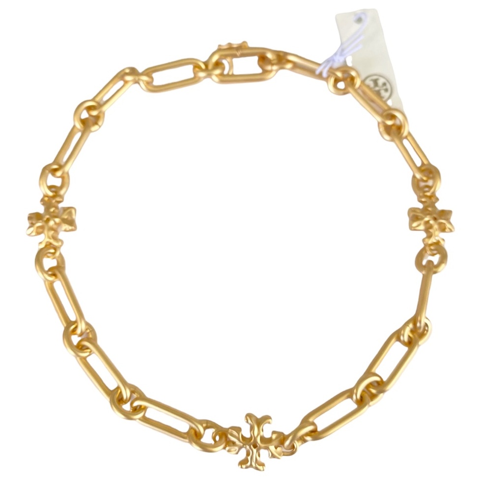 NWT Tory Burch Roxanne Logo Choker Necklace 18k GP Rtl $325+